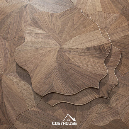 Luxury Engineered Wood Parquet Flooring Walnut & White Oak Artistic Pattern Floor for Hotel Lobby & Commercial Projects