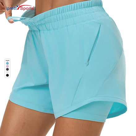Summer Quick Dry Women's Athletic Gym Shorts Elastic High Waisted Running Fitness Yoga Shorts with Pockets