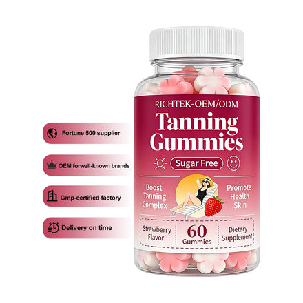 Private Label Natural Tanning Supplement Women Daily Vitamins Tanning Gummies Astaxanthin Beta-Carotene Tanning Gummies