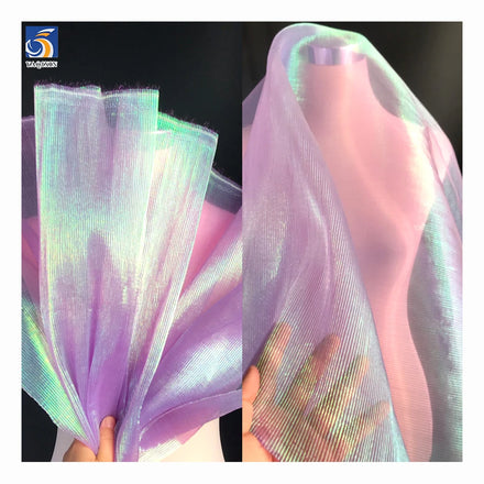 YX786 Fantasy 100% Polyester Sheer Sky Blue Organza Pleated Fabric for Lingerie Home Clothes and Stage Wear