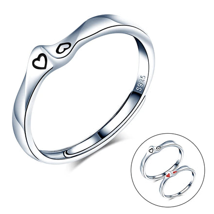 Heart to Heart Adjustable S925 Sterling Silver Couple Wedding Band Noble Open Ring for Man