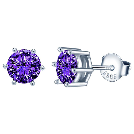 Wholesale Women's Trendy Six Prong Stone Stud Earrings Western S925 Sterling Silver for Wedding or Party Gift