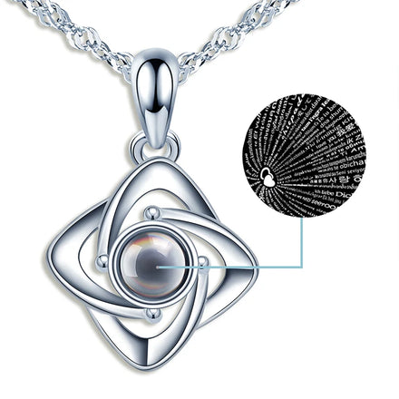 925 Silver Photo Projection Necklace Pendant 100 Languages I Love You for Wedding Parties Engagement