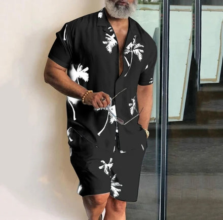 Men's Fashionable Shorts Shirt Casual Printed Beach Set