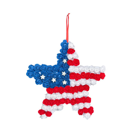 USA 250th Anniversary Independence Day Pentagram Door Hanging Red Blue White Artificial Flowers Courtyard Wall Decor