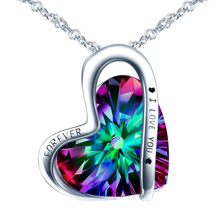 New Arrivals Sterling Silver I Love You Forever Charm Crystal Heart Pendant Necklace Christmas Gift