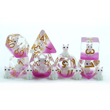 Yushun Handmade DND Games Dice Set Polyhedral Resin White Cat Dice RPG Features for Unique and Customizable Gameplay