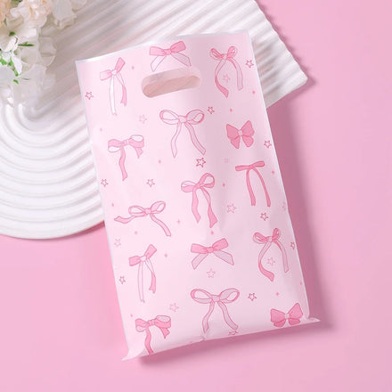 Fashionable Full-Covered Pink Bow Star Print Plastic Gift Bag for Boys Girls Birthday Party Supplies Candy Favors Decorations