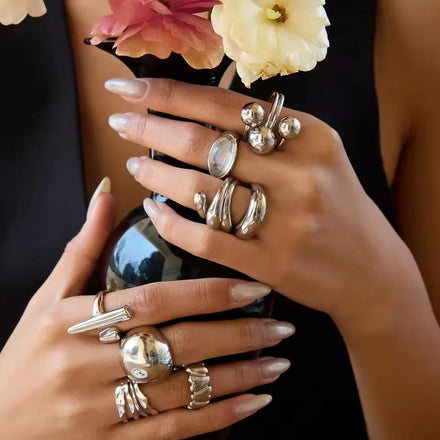 J&D Fashion Smooth Liquid Wave Irregular Ring Love Stackable Stainless Steel Ring Women's Jewelry Party Gift