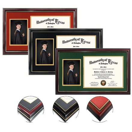 Customized Eco-friendly 5x7 A4 Graduation Diploma Picture Frame with Double Matting Wood and Iron for Home Decoration