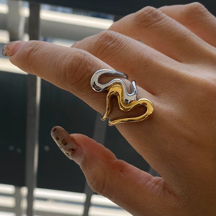 J&D Trendy Geometric Wide Stainless Steel Ring 18K Gold Color Ocean Shell Conch Waterproof Jewelry
