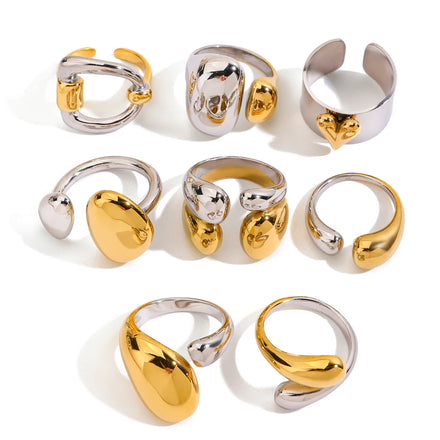J&D Fashion Statement Two Tone Ring 18K Gold Plated Stainless Steel Double Layered Smooth Ring Stackable
