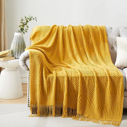 Nordic Sofa Luxury Knitted Blanket Warm Throw Blanket Tassels Acrylic Premium Texture Large Tassel Knit Throws Blanket