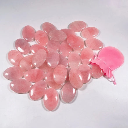 Hongzhuo Wholesale Crystal Healing Thumb Worry Stones Natural Rose Quartz Polished Palm Stone Oval Shape Thumb Stone