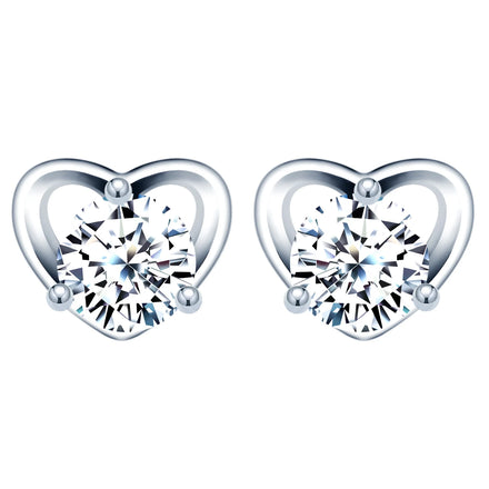 New Women S925 Silver Stud Cubic Zirconia Earrings Silver Fashion Jewelry Heart Earrings for Women
