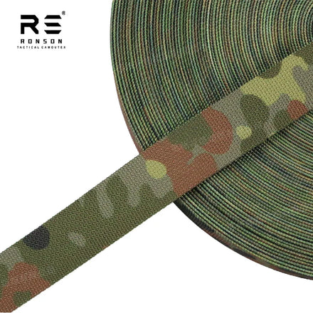 Germany Flectarn High Tenacity Polyester 25mm Webbing Tape Woodland Camouflage Printed for Sustainable Tactical Bag Backpack