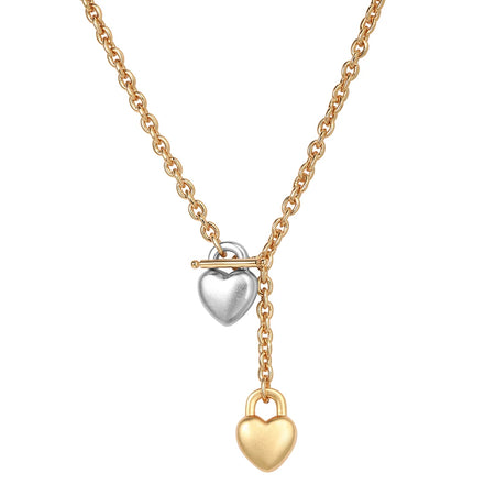 Fashion Brass Electroplated Gold and Silver Color Blocking Chain Sweater Chain Heart Necklace Women Jewelry Factory Wholesale