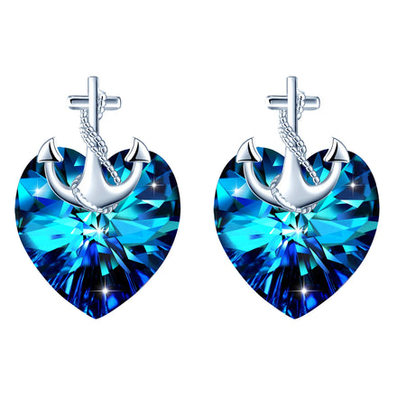 Luxury S925 Silver Anchor Heart Stud Earrings Zircon Wedding Anniversary Party Jewelry for Gifts