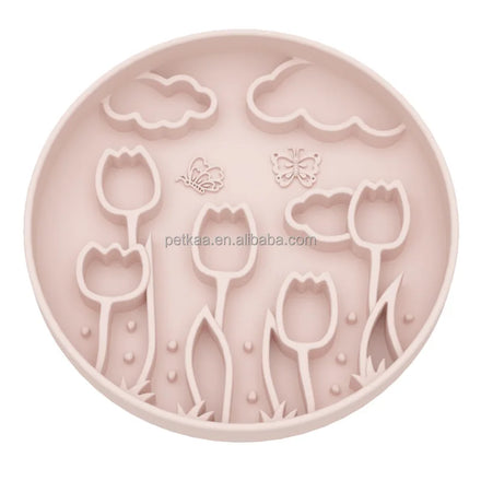 Luxury Durable Stylish Dog Food Dish Silicone Rounded Tulip Flower Design Multi-Color Slow Feeding for Pet Enrichment