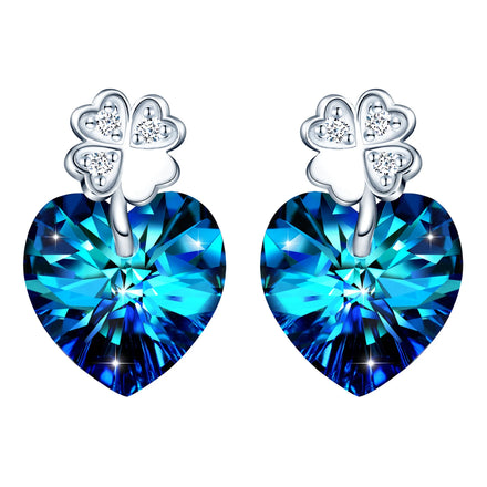 Classic Cubic Zirconia Trendy Earrings 2024 S925 Silver Four-Leaf Clover Stud Heart Earrings