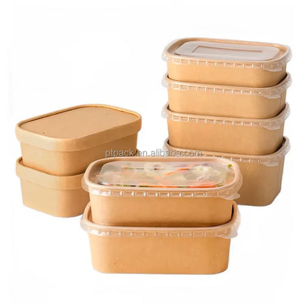 PTPACK Custom Disposable Small Kraft Paper Box Rectangular Food Container for Salad & Takeaway