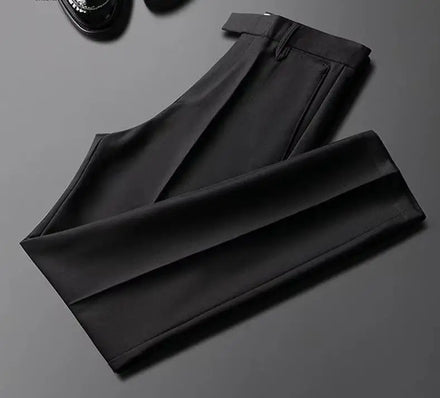 High End Craftsmanship Pleated Men's Trousers Spandex/Cotton Plus Size Classic-fit Casual Pants with Zipper Fly
