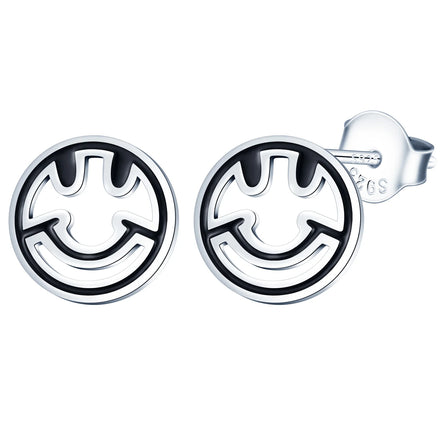 S925 Sterling Silver Smile Stud Earrings Cute Fashion Jewelry for Women's Engagement