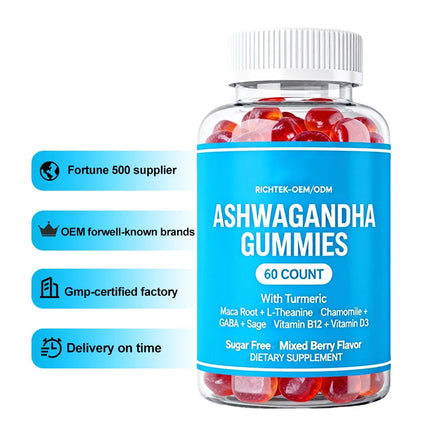Supply OEM/ODM Private Label Organic Ashwagandha Root Supplements Gummy 120 Count Sugar Free Vegan Ashwagandha Gummies