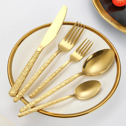 Stainless Steel Hammered Gold Silverware Set Knives Forks Spoons Flatware Cutlery Sets for Event Wedding
