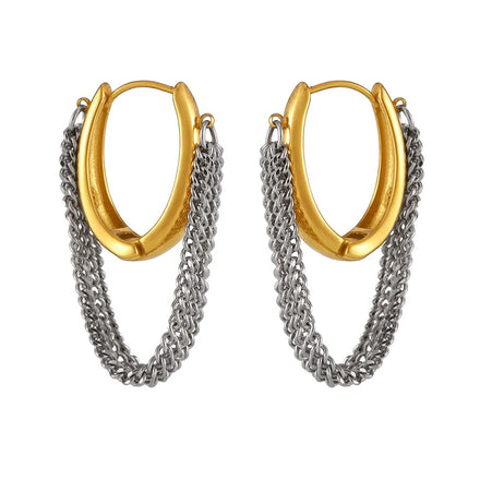 Hip Hop Style Women Punk Fashion Personalized Jewelry PVD 18K Gold Plated Stainless Steel Tassel Chain Hoop Earrings for Women
