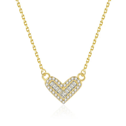 Fashion Necklace Jewelry 925 Sterling Silver Love Heart Diamond Pendant Necklace White Zircon Gold Plated Necklaces for Women