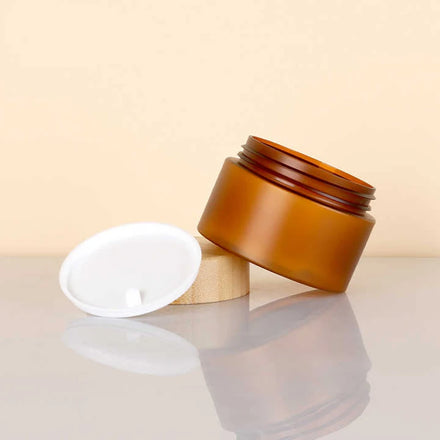 Premium Amber Matte Skincare Jars with Bespoke Eco-Friendly Bamboo Lids