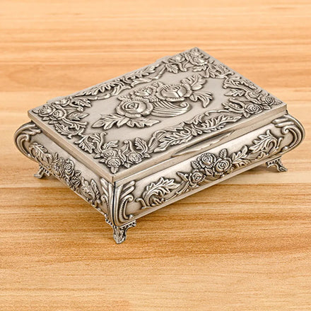 Luxurious Vintage Metal Jewelry Storage Box Organized Ear-Rings and Necklace with Gemstone and Bracelet Use