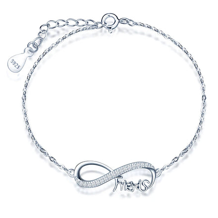 Women S925 Silver Infinity Symbol Friends Family Letter Cubic Zirconia Bracelet Friendship Bracelet