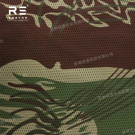 Rhodesian Camouflage 120gsm Double Sided Printed Polyester Mesh Fabric Lightweight Anti-Static Organic Warp Knitted for Bag