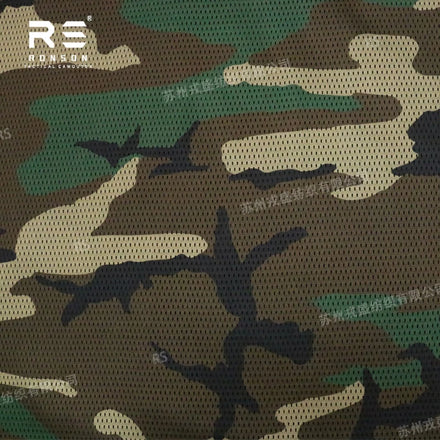 US M81 Double Sided 120gsm Light Weight Polyester Mesh Fabric Woodland Camouflage Printed for Tactical Gears Bags Warp Knitted