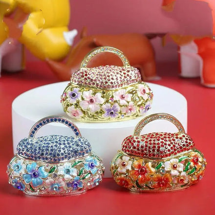 Pink Blue Red & Gold Enamel Metal Jewelry Box Organizer Handmade Flower Basket Home & Office Decoration for Rings & Earrings