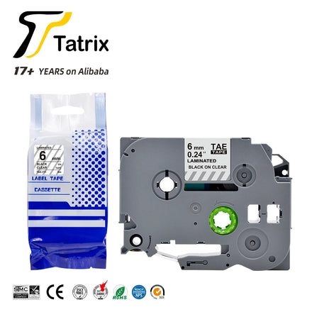Tatrix TZ111 TZe111 TZe-111 6mm*8m Black on clear Compatible Laminated Label Tape Cartridge for Brother P Touch GL100 PT200