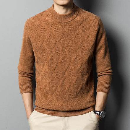 100% Wool Pullover Sweater for Men Custom Logo Waffle Knit Long Sleeve Luxury Brand Jumpers for Plus Size Winter Season