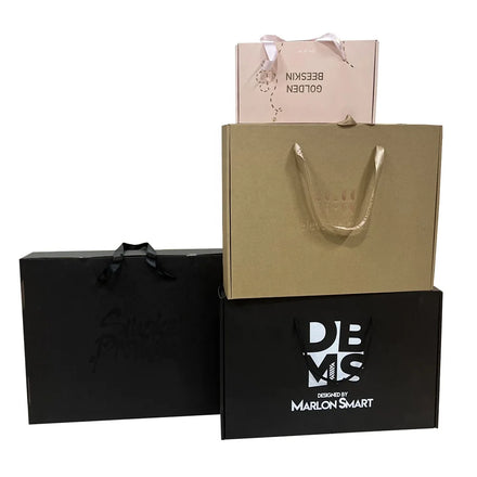 Custom Reusable Luxury Paper Shopping Bags Drawstring Handles Hot Stamping Black Matte Finish Custom Logo for Packaging