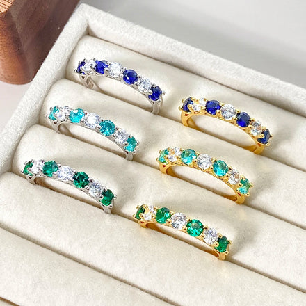 For 925 Sterling Silver Ring Hoop Earrings Set Custom Green/Blue Cubic Zircon Rhodium Plated CE Certified Romantic Party Gift