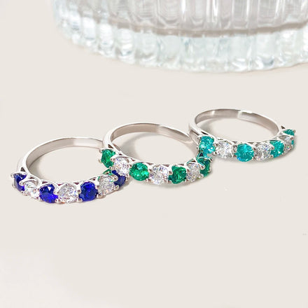 925 Sterling Silver Vintage Bohemian Interval White Green Blue Gemstone CE Certified Engagement Gift Fine Ring for Parties