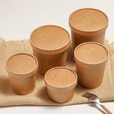PTPACK Custom Kraft Paper Soup Cup Bowl With Lid Disposable Take Away Dessert Rice Salad Noodle Packing Box Container on Sale