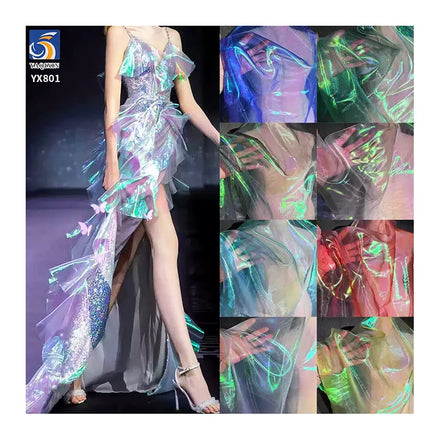 YX801 New Fashion Reflective 100% Polyester Woven Sheer Glossy Organza Fabric Dance Dresses Clothing Organza Fabric