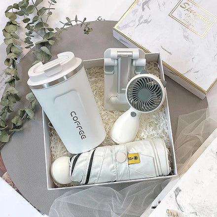 MU Hot Selling Paper Box Birthday Wedding Business Gift Free-choosing Thermos Cup Mini Fans Set Friend Shopping Paper Boxes