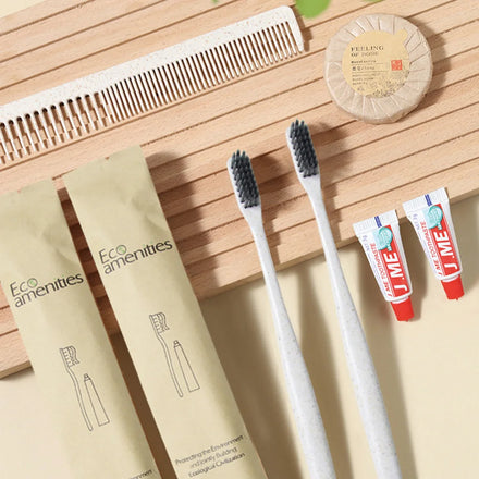 Customized ECO Amenity Hotel Straw Toothbrush Kit for Hotel Cheap Dental Kit