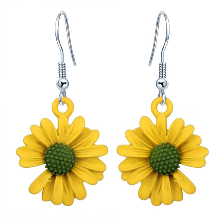 S925 Silver Cute Summer Fresh Daisy Dangle Earwire Earings Jewelry Women Fashion Dangle Earrings