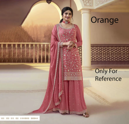 PinkCityBlocks Indian Embroidery Work 3-Piece Set Pakistani Designer Traditional Ethnic Wear Readymade Georgette Fabric Wrinkle