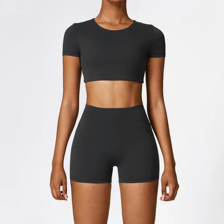 Comfortable Women Yoga Shorts Flexibility Short Sleeve Top Pilates Wear Gym Training Set Custom Outings Activewear