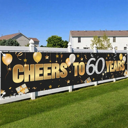 Happy 60th Birthday Banner Sign Large Fabric Happy Birthday Yard Sign Party Backdrop Background for Birthday Party Decorations